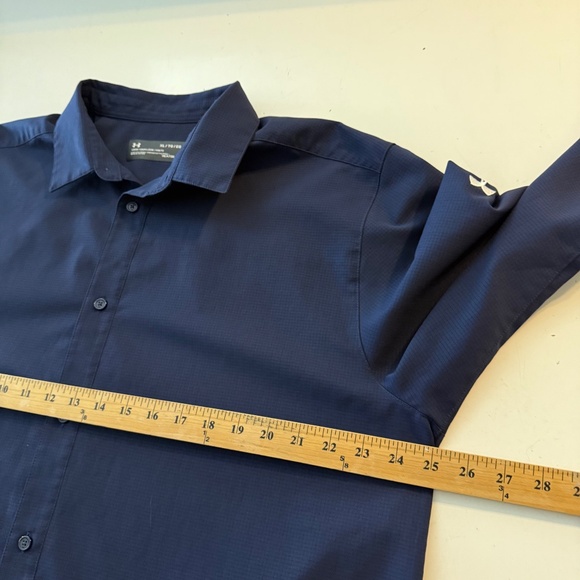 Under Armour HeatGear Loose Fit Navy Blue Ripstop Long Sleeve Button Up Shirt XL - Picture 5 of 8